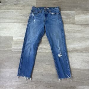 Levi’s Wedgie Raw Edge Hem Button Fly Jeans Size 26 medium dark wash